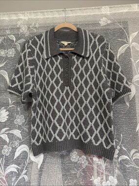 Silver Grey Metallic Knit diamond pattern shirt